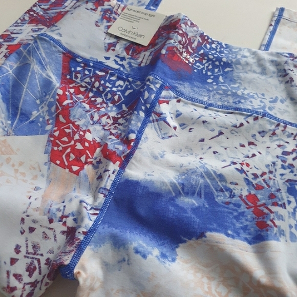 Calvin Klein Performance High Waist Cropped Tight Leggings in Red,White,Blue  MD - Picture 8 of 16